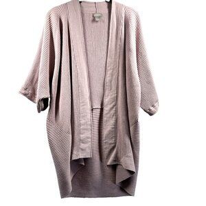 Chicos Women's Sweater Cardigan Medium Pink Knit 1/2 Sleeves Open Cotton‎ Blend